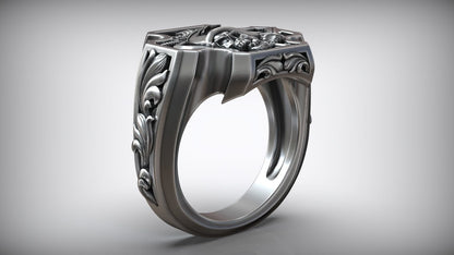 Unique Matching Pirate Skull Jolly Roger Cross Anchor Signet Ring