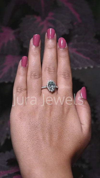 Unique Halo Oval Cut Moissanite Matching Bridal Ring For Her