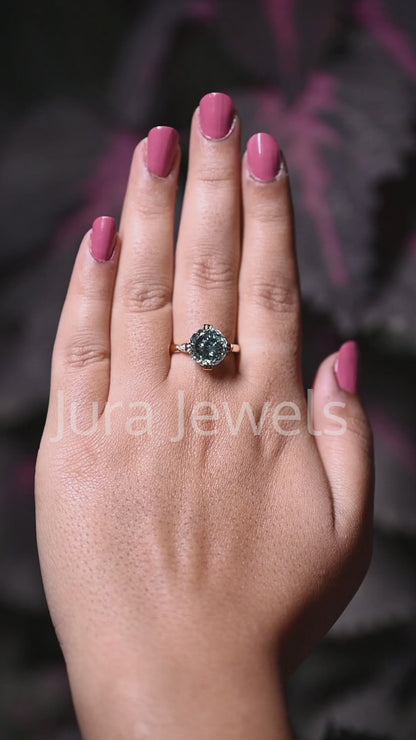 Green Portuguese Round Cut Moissanite Engagement Ring For Her