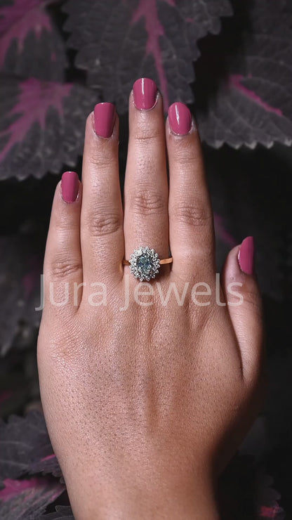 Double Halo Oval Cut Moissanite Handmade Wedding Ring For Her