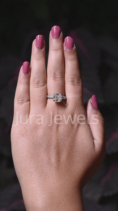 HIdden Halo Lemon Yellow Cushion Cut Moissanite Engagement Ring