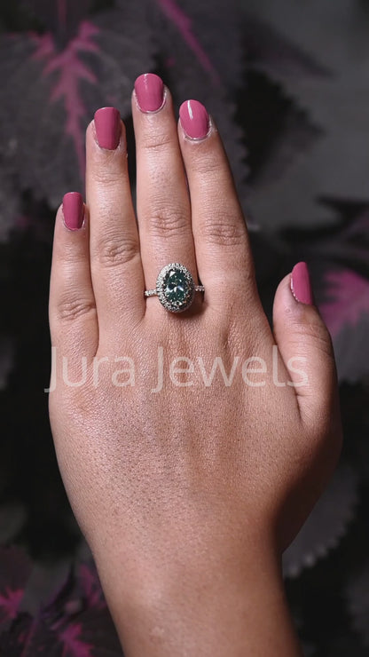 Hidden Halo Oval Cut Moissanite Handmade Jewelry For Wedding Ring