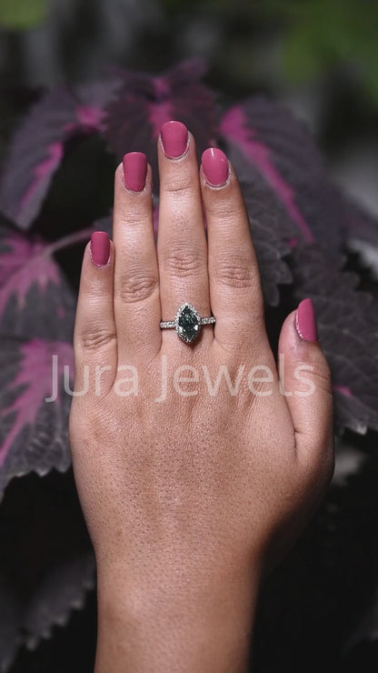 Halo Marquise Step-Cut Moissanite Handmade Ring For Girlfriend