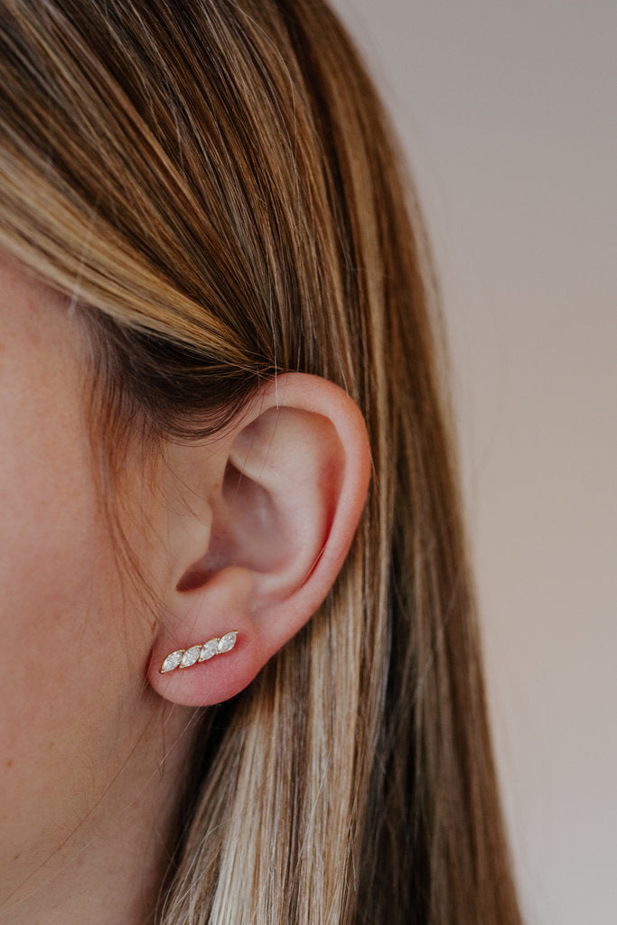 Unique Four Marquise Cut Moissanite Engagement Studs Earring