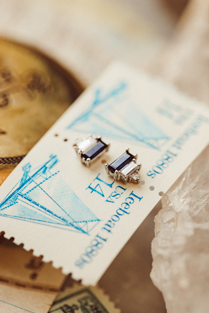 Three Stone Blue Baguette Moissanite Engagement Stud Earring For Wify