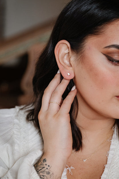 Antique Baguette Cut Moissanite Engagement Rose Gold Stud Earring