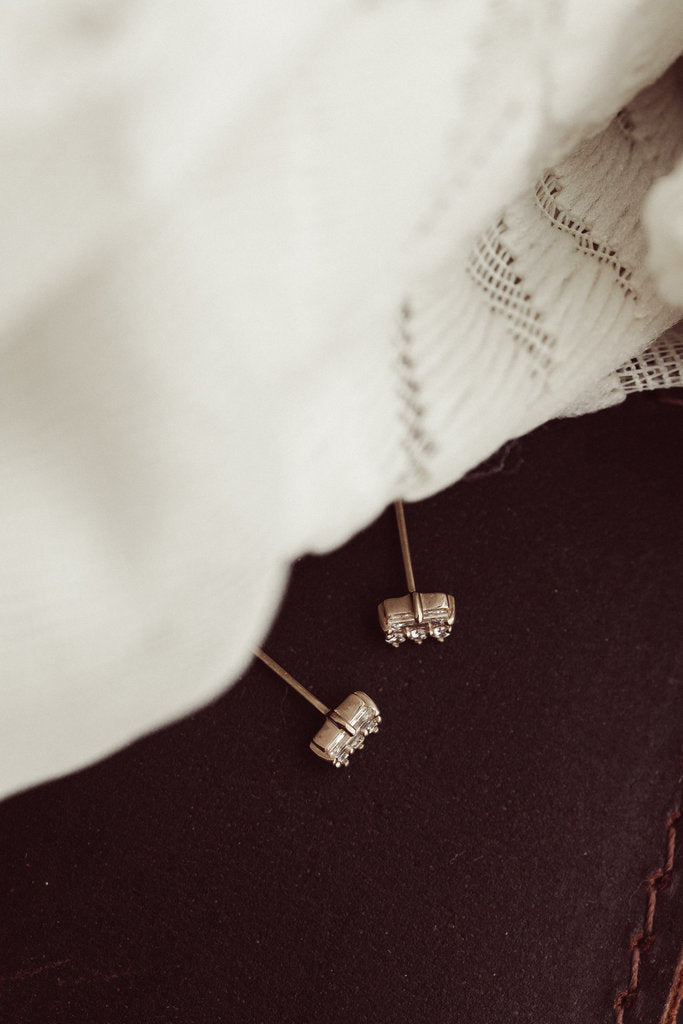 Antique Baguette Cut Moissanite Engagement Rose Gold Stud Earring