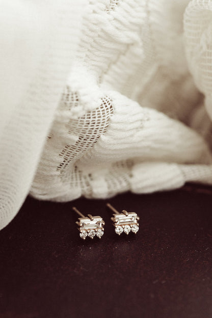 Antique Baguette Cut Moissanite Engagement Rose Gold Stud Earring