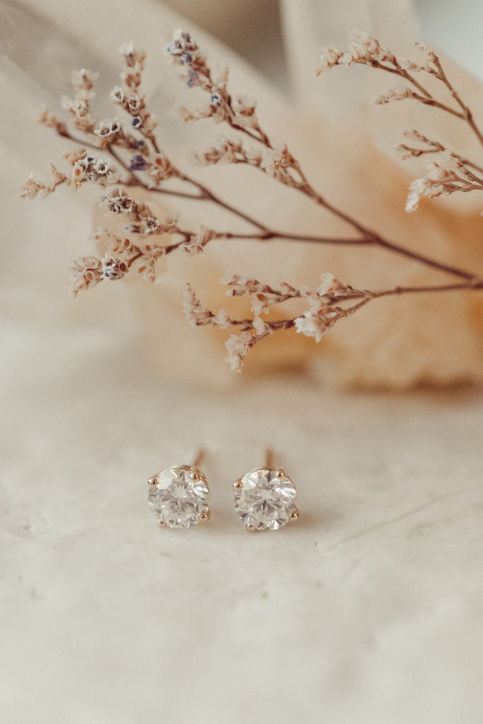 Four Prongs Round Cut Moissanite Diamond Stud Earrings