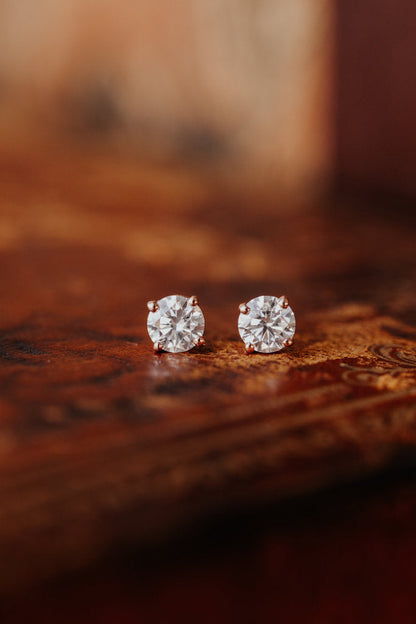 Four Prongs Round Cut Moissanite Diamond Stud Earrings