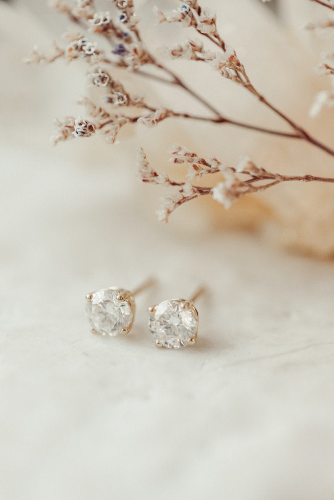 Four Prongs Round Cut Moissanite Diamond Stud Earrings