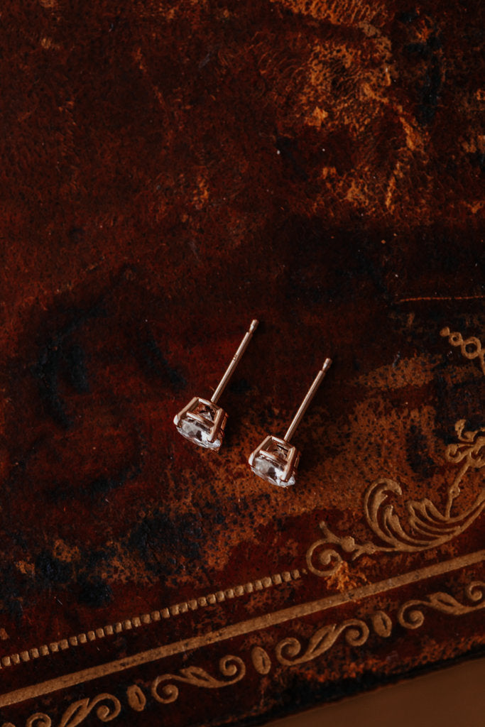 Four Prongs Round Cut Moissanite Diamond Stud Earrings