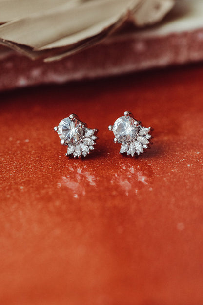 Stunning Round Cut Moissanite Engagement Studs Earings