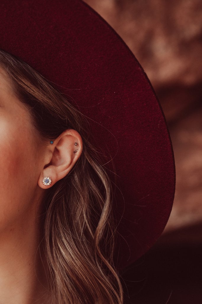 Halo Blue Round Cut Moissanite Engagement Stud Earrings