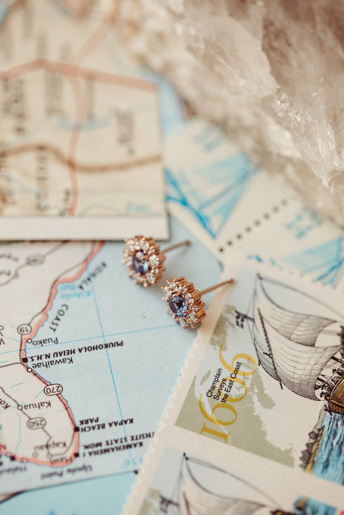 Halo Blue Round Cut Moissanite Engagement Stud Earrings