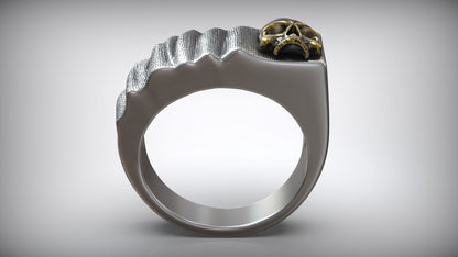 Handmade Signet Skull Cloth Men Blackend Gold Inlay Ring