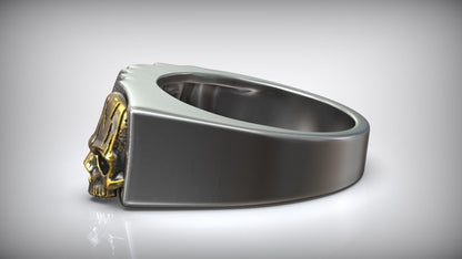 Handmade Signet Skull Cloth Men Blackend Gold Inlay Ring