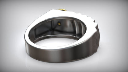 Handmade Signet Skull Cloth Men Blackend Gold Inlay Ring