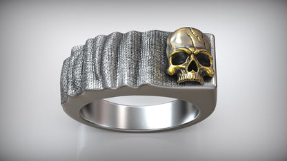 Handmade Signet Skull Cloth Men Blackend Gold Inlay Ring