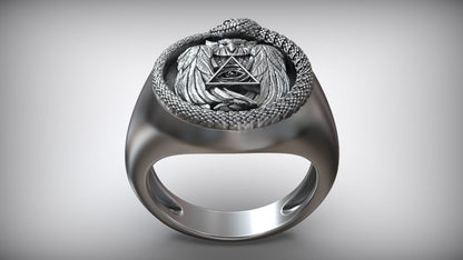 Snake Ouroboros Owl Eye Of Providence Masonic Ring