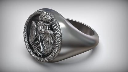 Snake Ouroboros Owl Eye Of Providence Masonic Ring