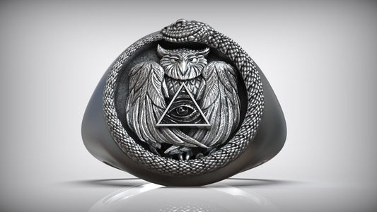 Snake Ouroboros Owl Eye Of Providence Masonic Ring