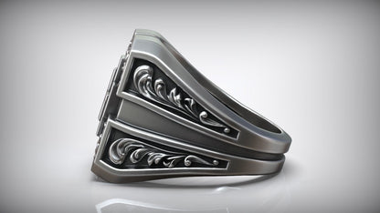 Unique Engraving Square Cross Pattern Sterling Silver Signet Ring