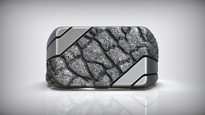 Handmade Stone Rock Pattern Signet Men Sterling Silver Ring