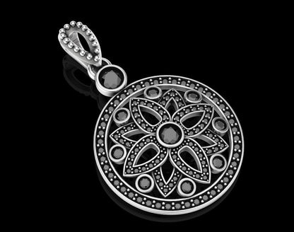 Stylish Flower Pendant With Black Moissanite Diamonds For Engagement