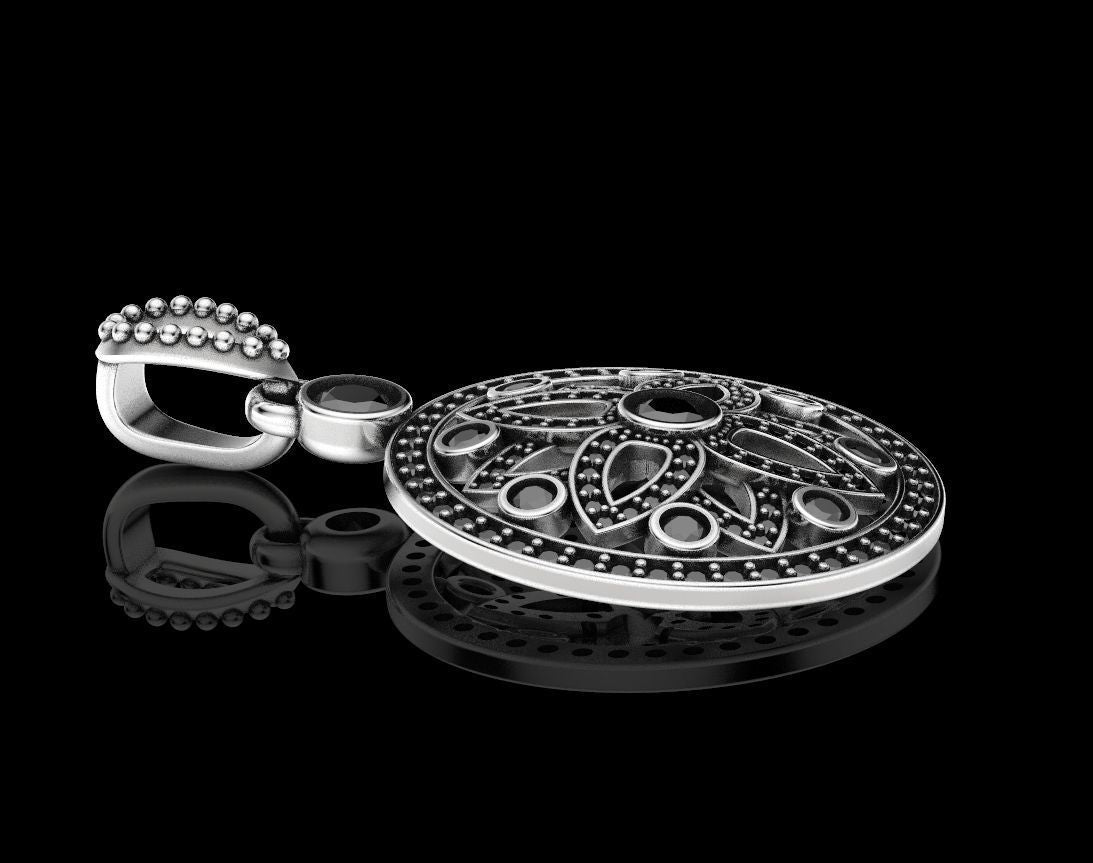 Stylish Flower Pendant With Black Moissanite Diamonds For Engagement