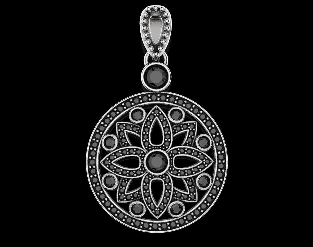 Stylish Flower Pendant With Black Moissanite Diamonds For Engagement