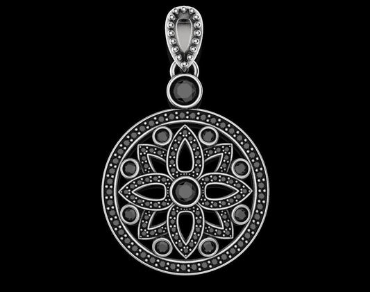 Stylish Flower Pendant With Black Moissanite Diamonds For Engagement