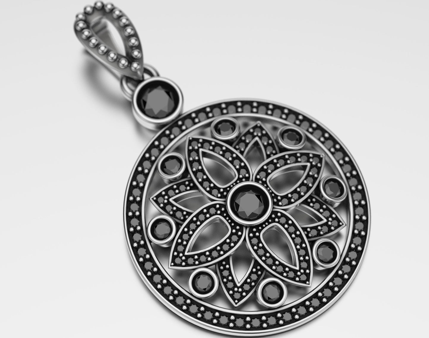 Stylish Flower Pendant With Black Moissanite Diamonds For Engagement