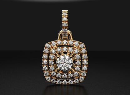 Stylish Pendant With Double Halo Moissanite Diamonds For Girls