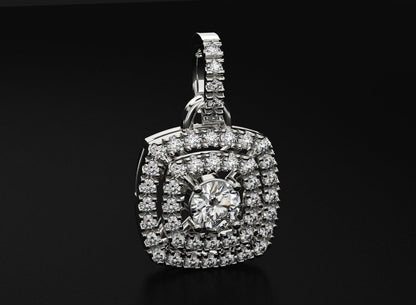 Stylish Pendant With Double Halo Moissanite Diamonds For Girls