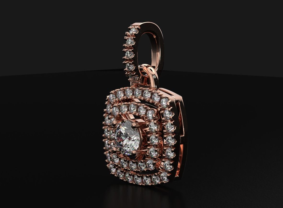 Stylish Pendant With Double Halo Moissanite Diamonds For Girls