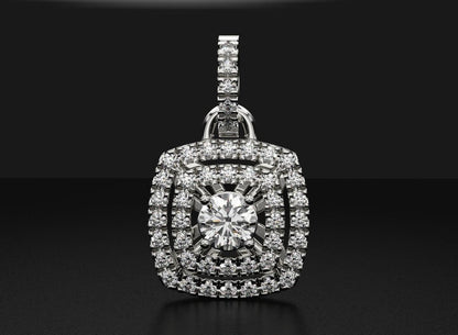 Stylish Pendant With Double Halo Moissanite Diamonds For Girls