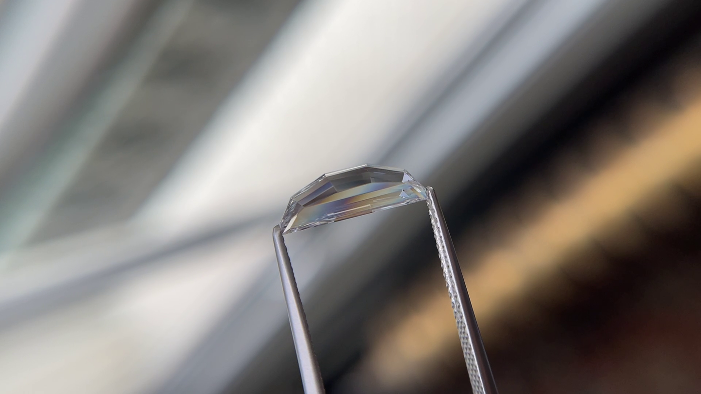 Colorless Step Cut Half Moon Moissanite Loose