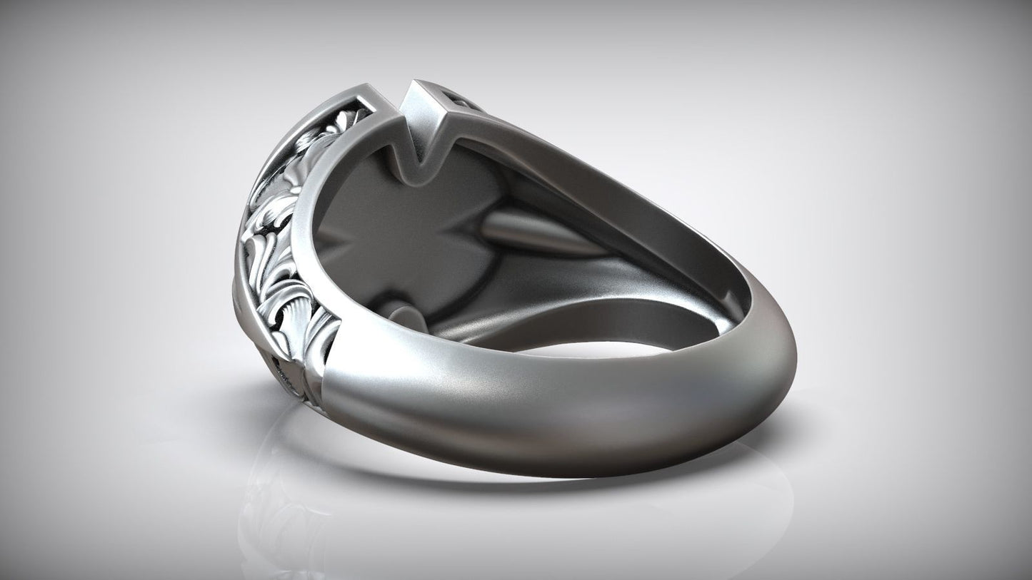 Wind Rose Star Compass Traveler Pattern Signet Ring