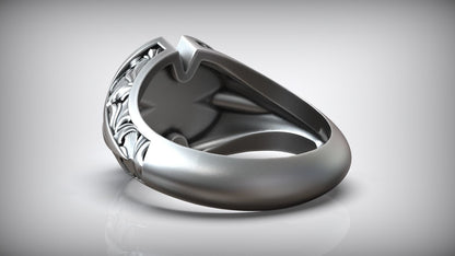 Wind Rose Star Compass Traveler Pattern Signet Ring