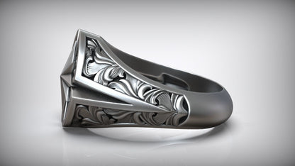 Wind Rose Star Compass Traveler Pattern Signet Ring